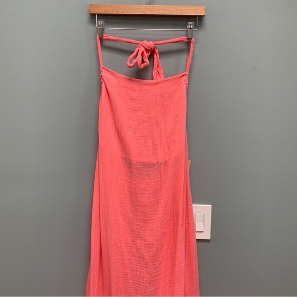 Cali Dreaming Pink Cotton Gauze Maxi Apron Dress Cover up Medium - Picture 1 of 10